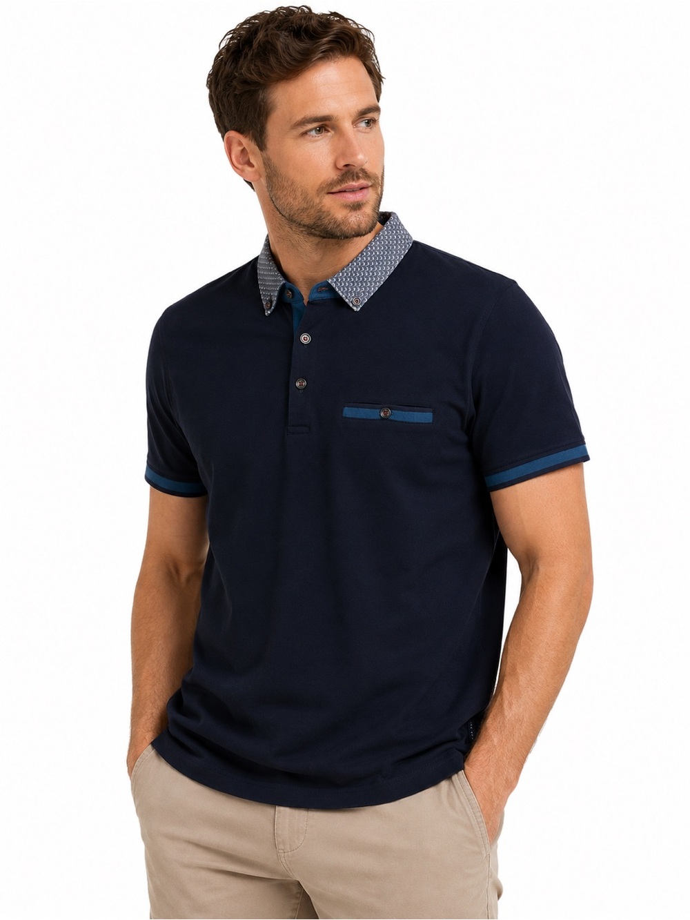 Ted Baker London Mens Polo Shirt Size 4 Navy Blue Cotton Pocket Trim